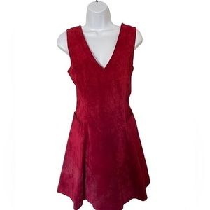 ASOS skater flare v neck suede dress deep‎ red size 6